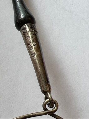 Antique Sterling Silver & Ebony dangling Victorian tea leaf strainer Repousse